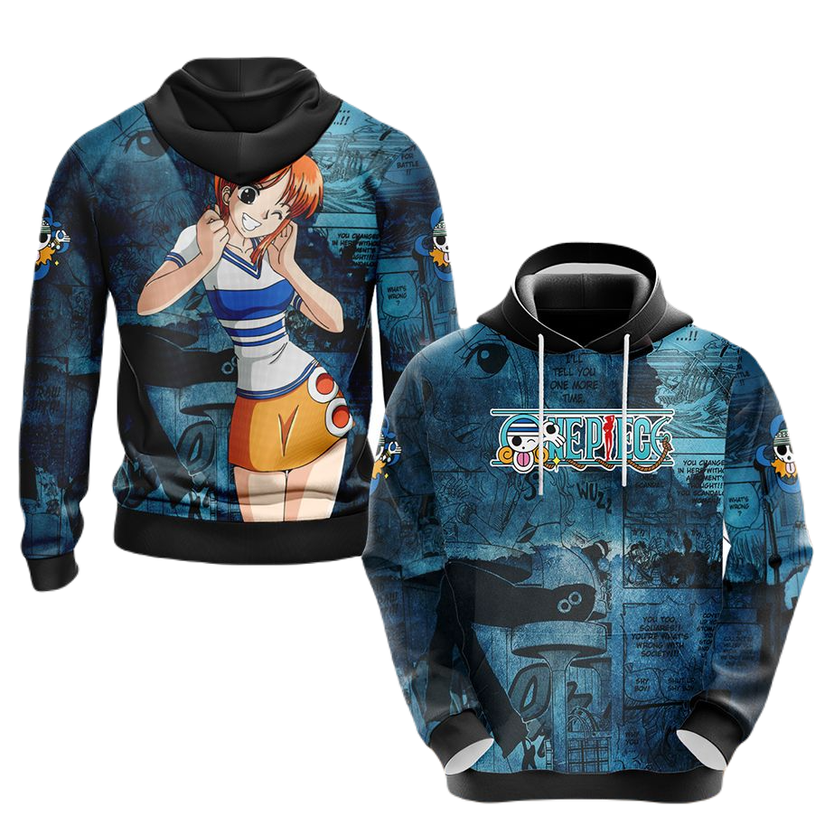 One Piece Hoodie One Piece Nami Graphic Manga Style Hoodie Blue Unisex Gifury