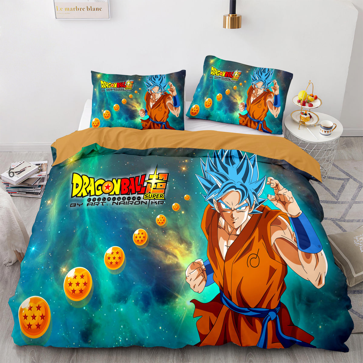 Dragon Ball Bedding Set Son Goku Dragon Balls Pattern Galaxy Duvet Cov