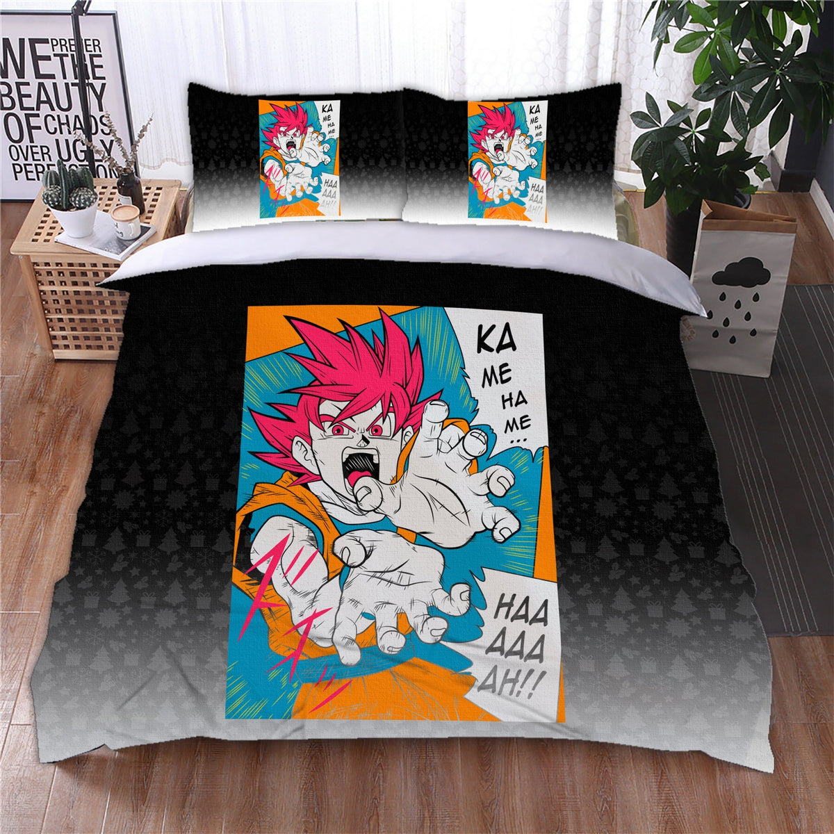 Dragon Ball Bedding Set Goku Kamehameha Manga Duvet Covers Black Uniqu
