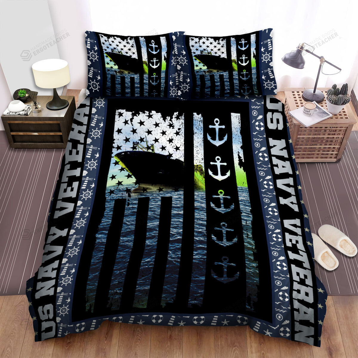 Veteran Bedding Set US Navy Veteran Ship American Flag Duvet Covers Bl ...