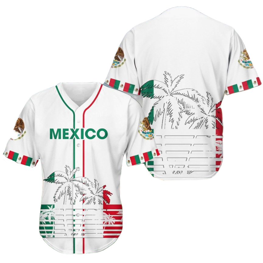 Mexican Baseball Jersey Mexico Palm Tree Flag Mexican Jersey Shirt Whi