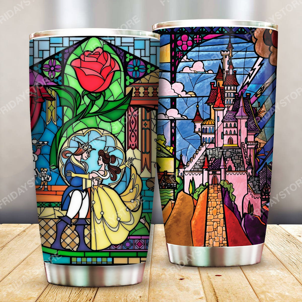  DN Tumbler Beauty Princess And The Beast Stained Glass Tumbler Cup DN Beauty And The Beast Travel Mug 20oz 30oz