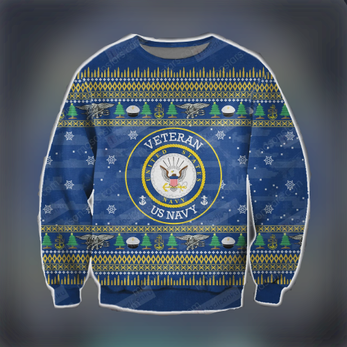 Veteran Sweater Veteran US Navy Pattern Christmas Blue Ugly Sweater