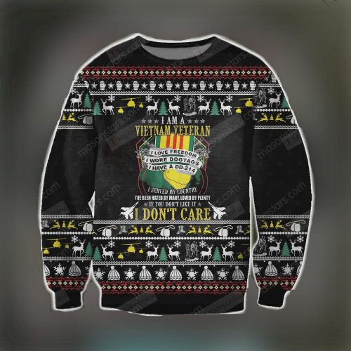 Veteran Sweater I Am A Vietnam Veteran If You Don't Like It I Don't Care Black Ugly Sweater