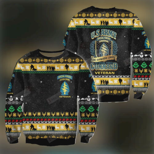 Veteran Sweater US Army Special Forces Airborne Christmas Pattern Black Ugly Sweater