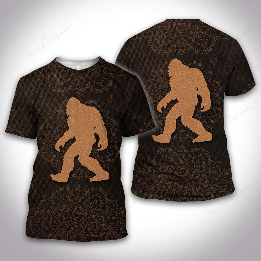 Bigfoot Shirt Bigfoot Mandala Pattern Brown T-shirt Hoodie Adult Full Print Unisex