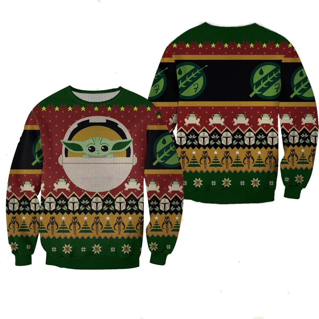 SW Ugly Sweater Baby Yoda Grogu Christmas Pattern Green Sweater