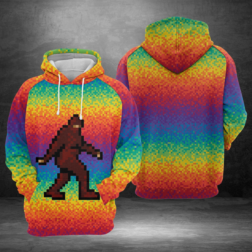 Bigfoot Hoodie Bigfoot Multicolor Pixels Hoodie Apparel Colorful Adult Unisex