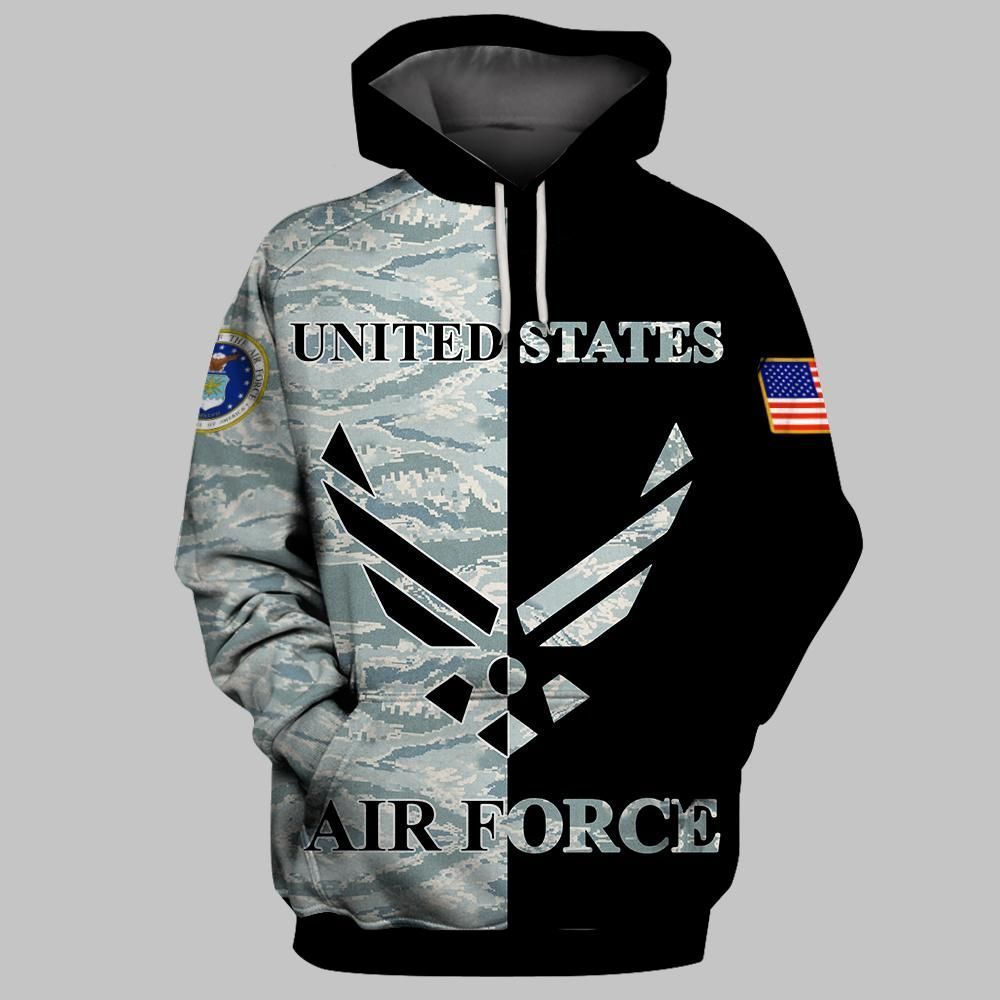 Veteran Hoodie United States Air Force Veteran Logo Black Grey Hoodie Apparel Full Print Full Size