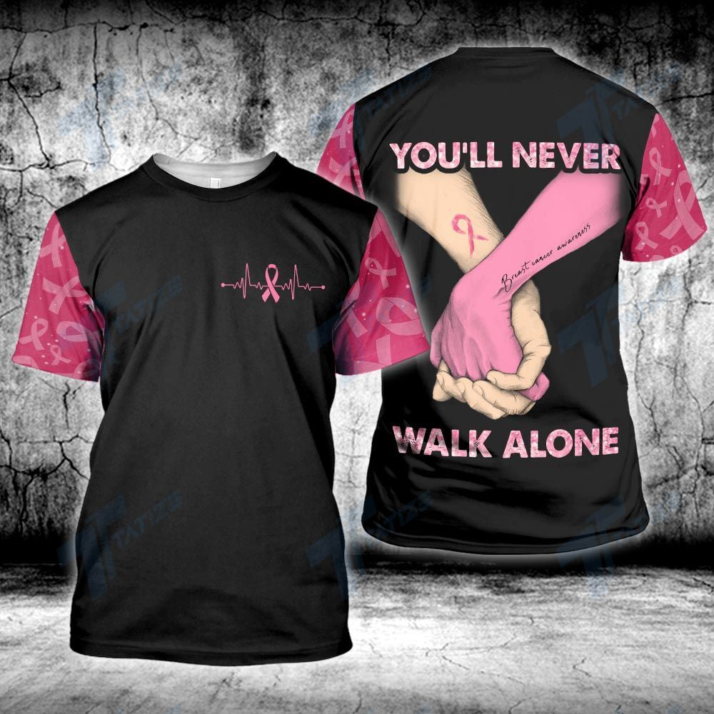 Gifury Breast Cancer Shirt Breast Cancer You Never Walk Alone Holding Hand Pink Black T-shirt Breast Cancer Hoodie 2022