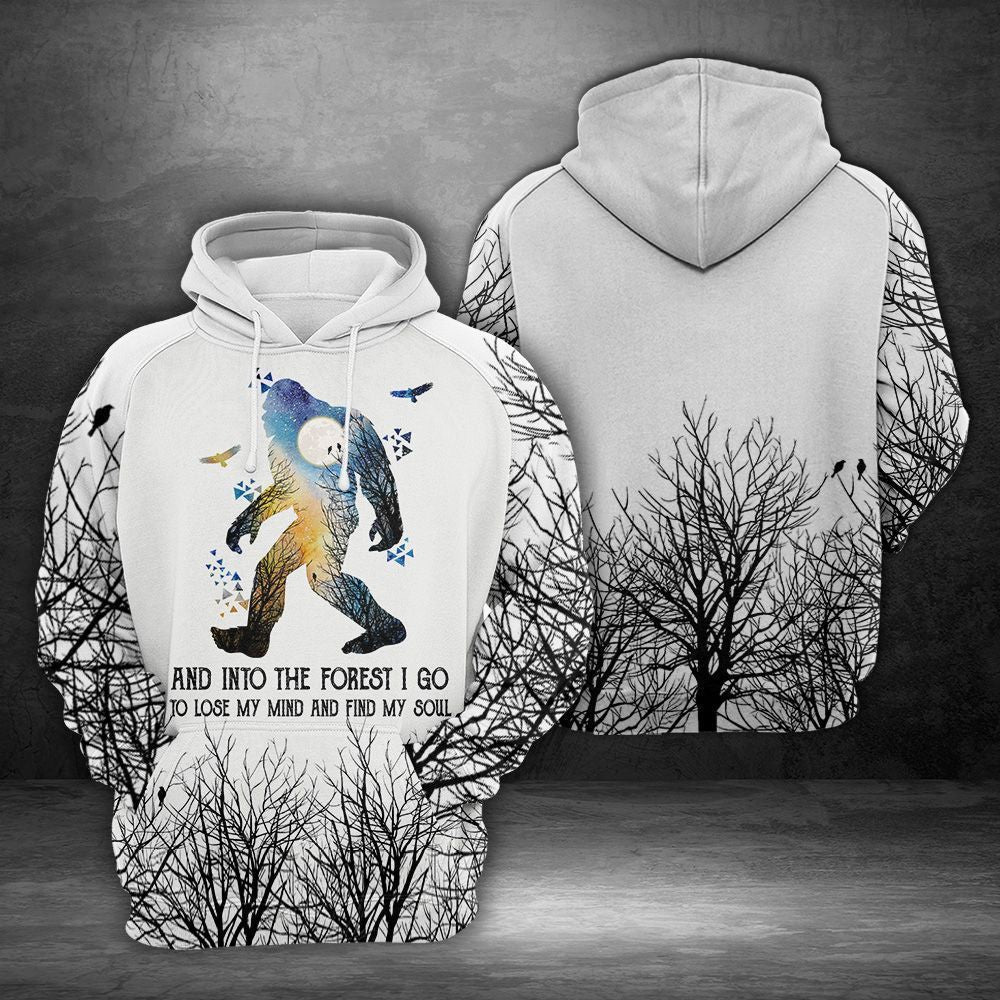 Bigfoot Hoodie Bigfoot And Into The Forest I Go Black Forest White Hoodie Apparel Adult Unisex Full Print