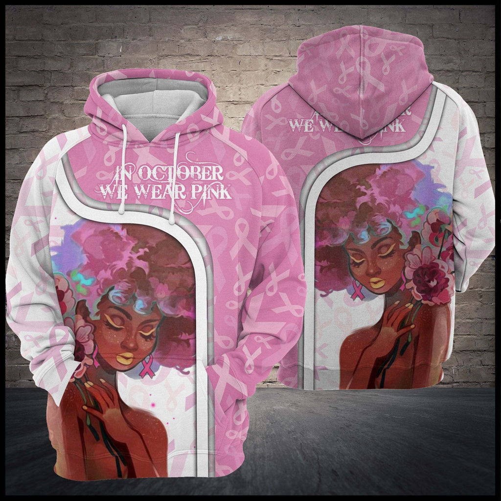Gifury Breast Cancer Hoodie Breast Cancer African American Women In October We Wear Pink Hoodie Breast Cancer Apparel 2022