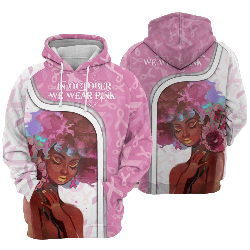Gifury Breast Cancer Hoodie Breast Cancer African American Women In October We Wear Pink Hoodie Breast Cancer Apparel 2022