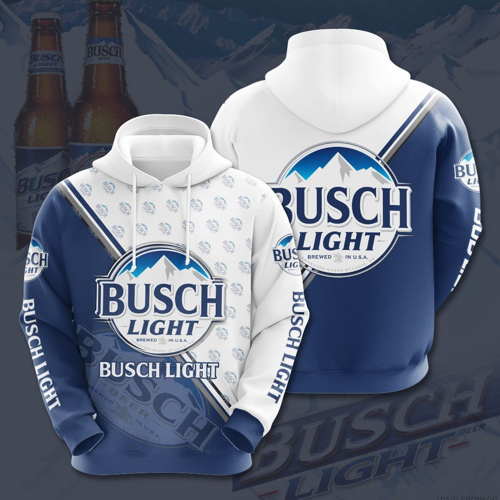  Beer Hoodie Busch Light Logo Pattern White Blue Hoodie   