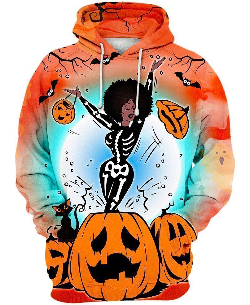 Gifury Halloween Hoodie Halloween Apparel Skeleton Hoodie Skeleton Black Woman Halloween Pumpkin Orange Hoodie 2022