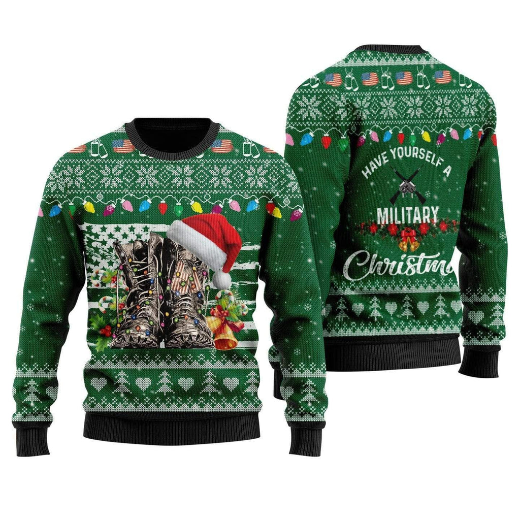 Veteran Sweater Have Yourself A Military Christmas Veteran Green Ugly Sweater