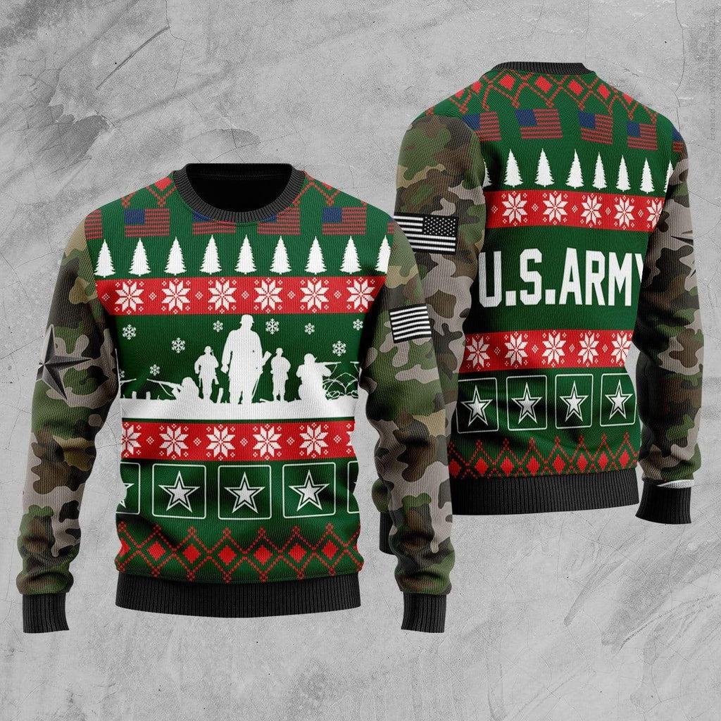 Veteran Sweater United States Army Camo Green Veteran Christmas Ugly Sweater