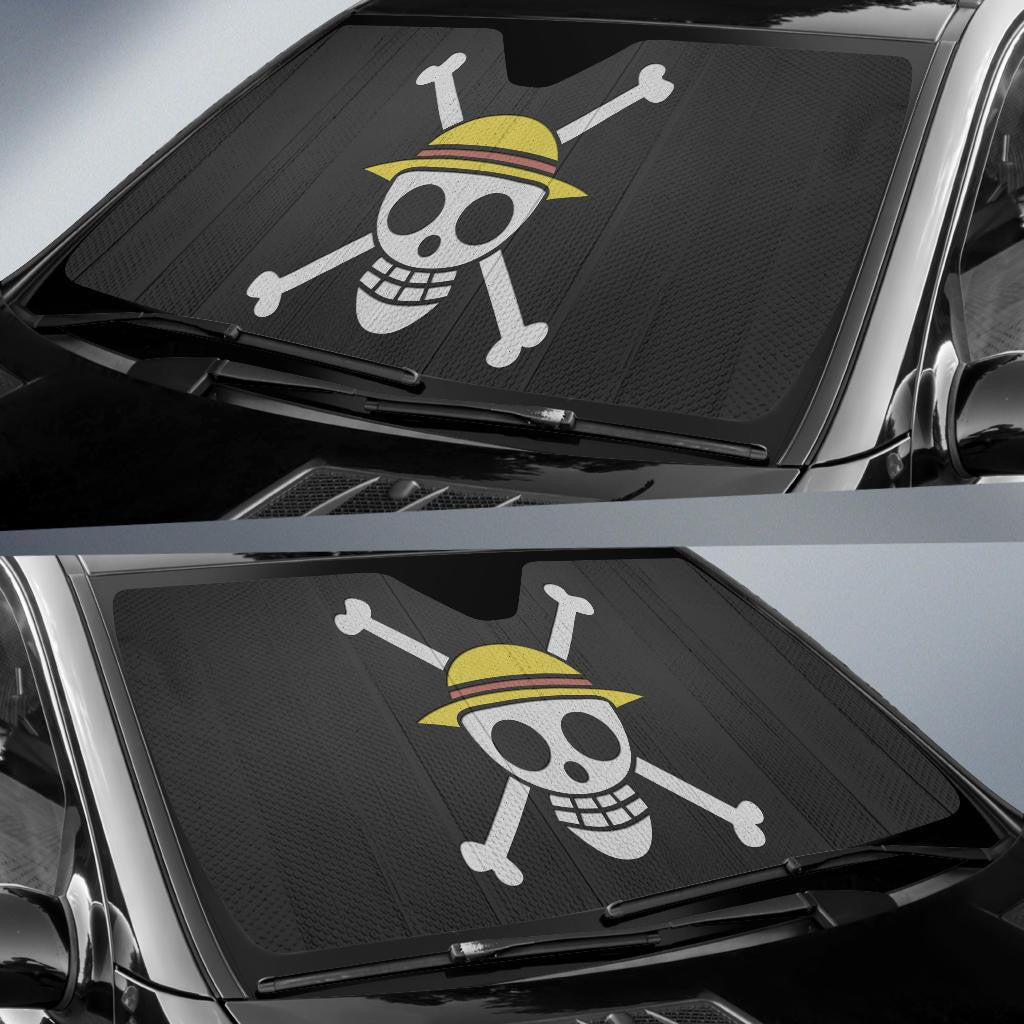 One Piece Windshield Shade One Piece Straw Hat Pirate Skull Symbol Car Sun Shade One Piece Car Sun Shade