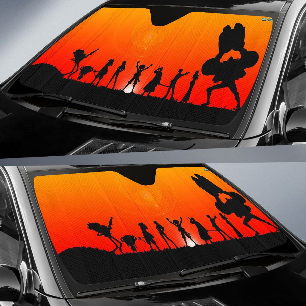 One Piece Windshield Shade One Piece Pirate Team Silhouette Sunset Car Sun Shade One Piece Car Sun Shade