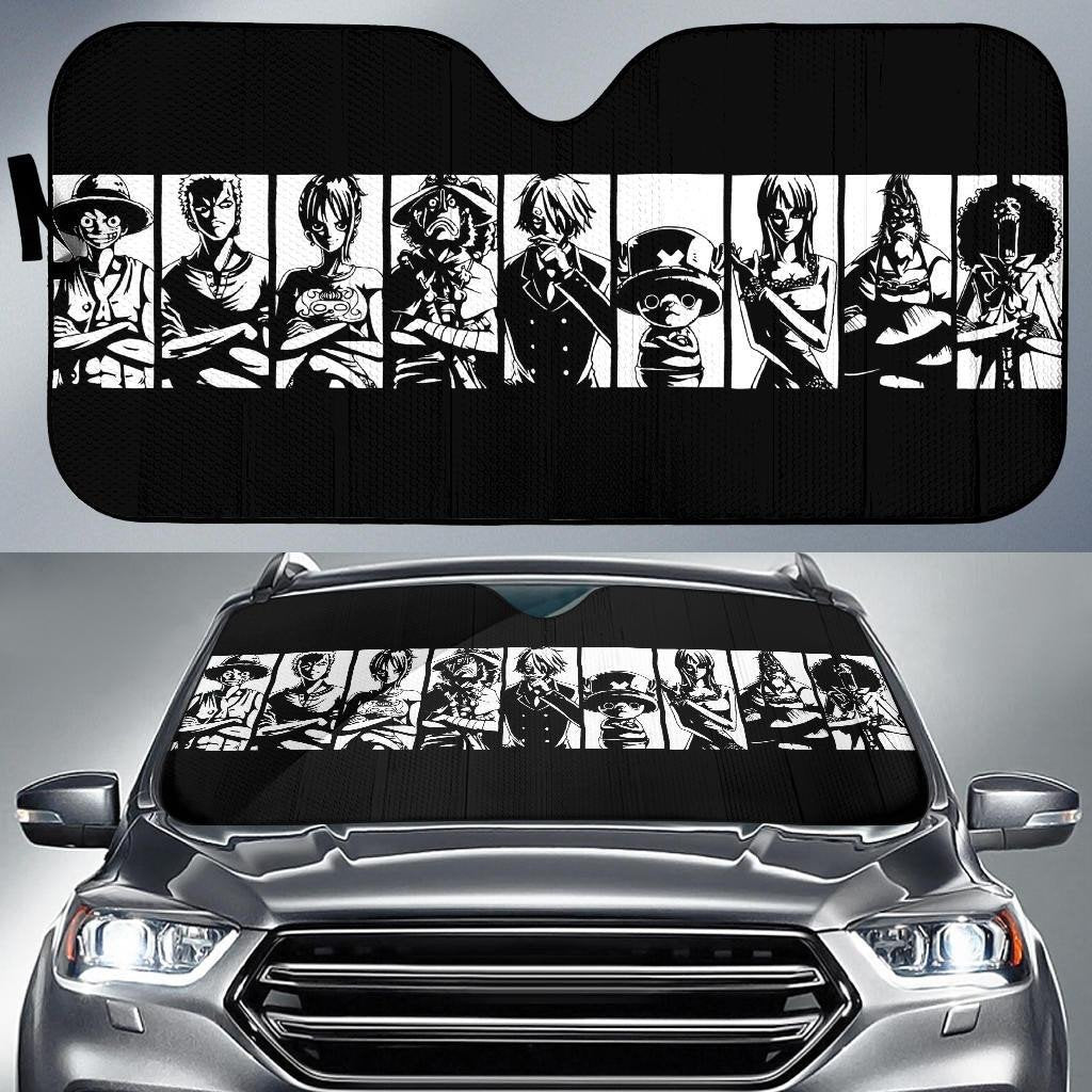 One Piece Windshield Shade One Piece Team Characters Black And White Car Sun Shade One Piece Car Sun Shade