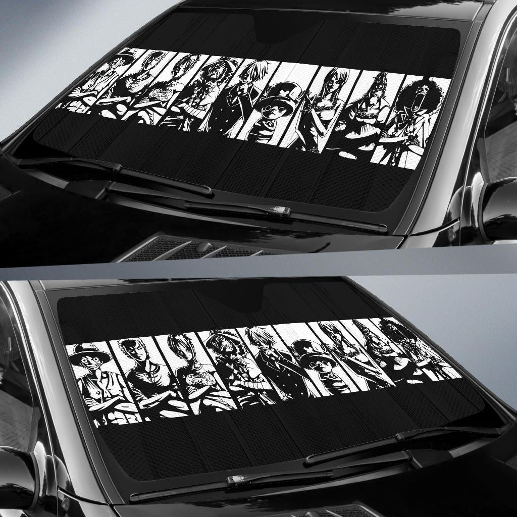 One Piece Windshield Shade One Piece Team Characters Black And White Car Sun Shade One Piece Car Sun Shade