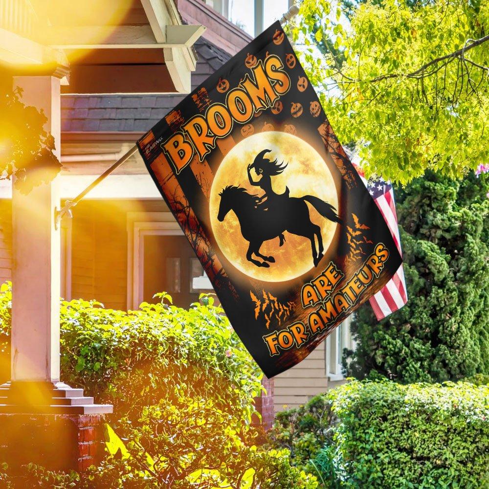 Horse Halloween Garden Flag Brooms Are For Amateurs Witch Horse Halloween House Flag