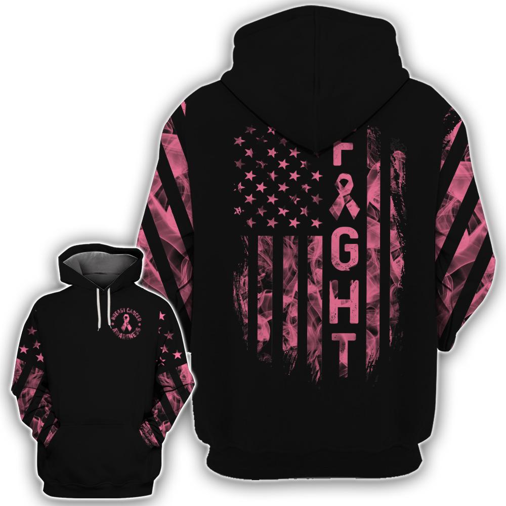 Gifury Breast Cancer Shirt Breast Cancer Awareness Fight American Flag Pink Black Hoodie Breast Cancer Hoodie 2022