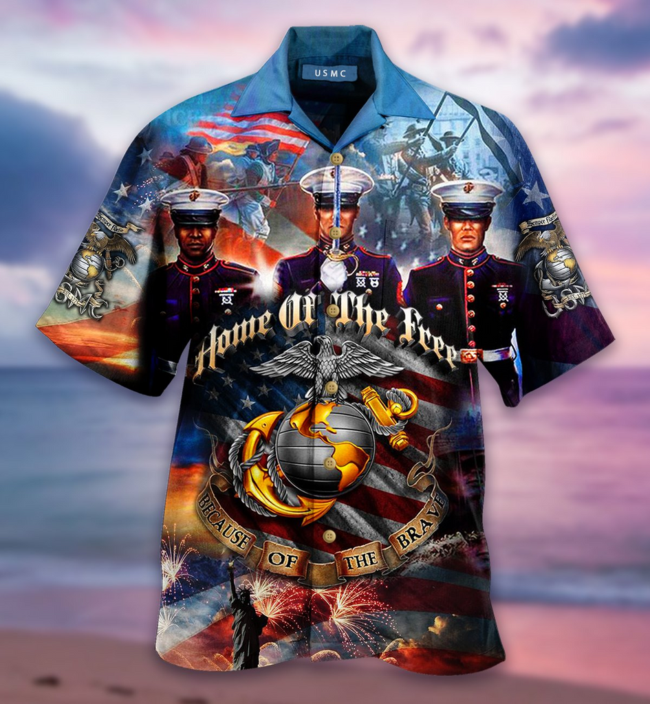 Veteran Day Gifts Veteran Aloha Shirt Marine Corps Because Of The Brave Hawaiian Button Shirt