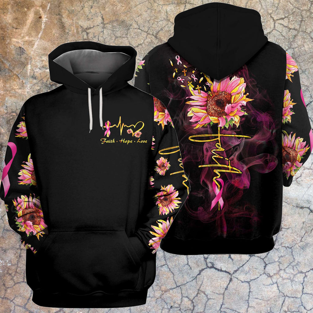 Gifury Breast Cancer T-shirt Breast Cancer Faith Love Hope Golden Petals Sunflower Black Hoodie Breast Cancer Hoodie 2022
