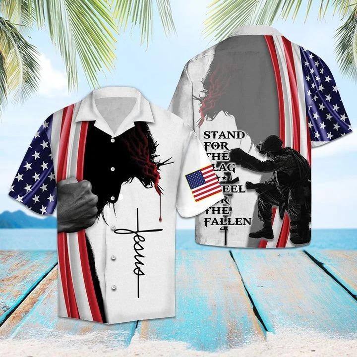 Veteran Hawaii Shirt Jesus Soldier Stand For The Flag Kneel For The Fallen Hawaiian Shirt