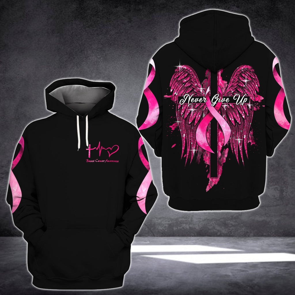 Gifury Breast Cancer Shirt Breast Cancer Awareness Never Give Up Jesus Cross Wing Pink Ribbon Hoodie Breast Cancer Hoodie 2022