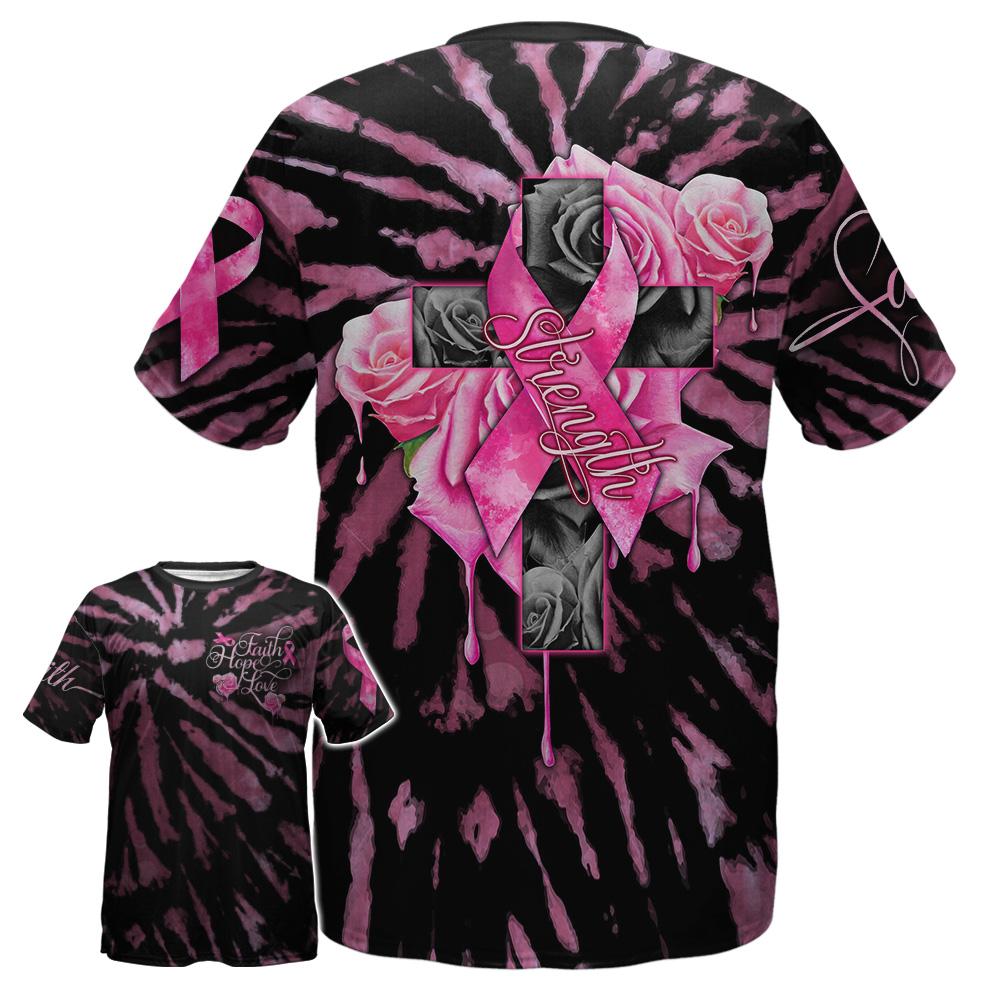 Gifury Breast Cancer Shirt Strength Faith Hope Love Melting Rose Tie Dye Black Pink Hoodie Breast Cancer Hoodie 2022