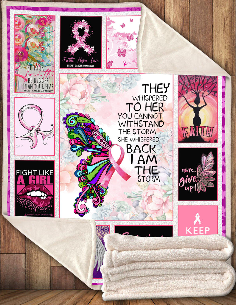 Gifury Breast Cancer Blanket They Whispered To Her You Can't Withstand The Storm Blanket Breast Cancer Blanket 2022