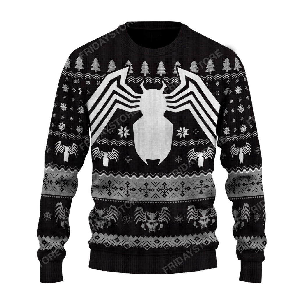  Venom MV Ugly Sweater Venom Super Hero Dark Pattern Christmas Sweater Cool MV Venom Sweater 2024