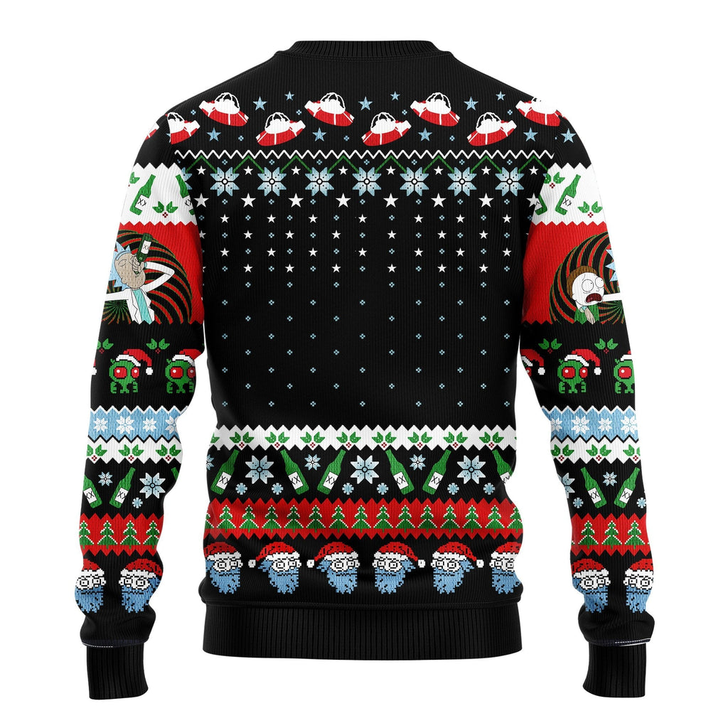 Rick And Morty Christmas Sweater Let's Get Schwifty Beer Black Ugly Sweater