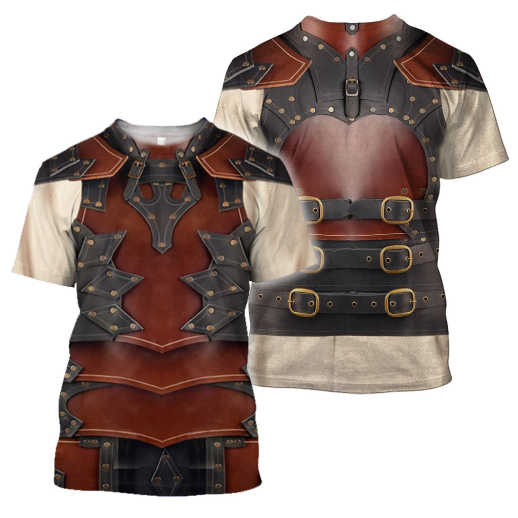  Viking T-shirt Viking Armor Leather Costume 3d Brown T-shirt Hoodie Adult Full Size Full Print