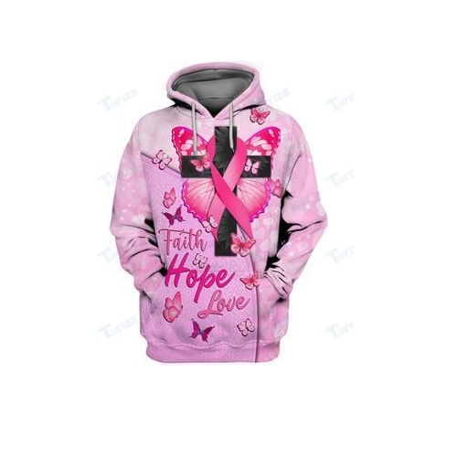 Gifury Breast Cancer Hoodie Breast Cancer Faith Hope Love Butterfly Cross Ribbon Pink Hoodie Breast Cancer Apparel 2022