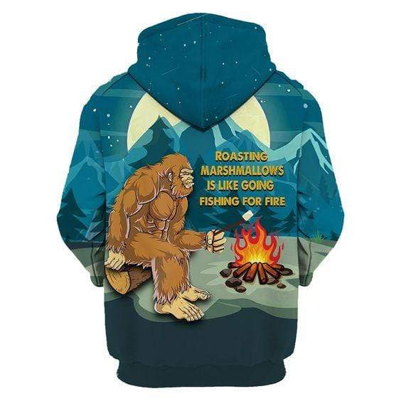 Bigfoot Camping Hoodie Roasting Marshmallows Is Like Going Fishing For Fire Hoodie Apparel