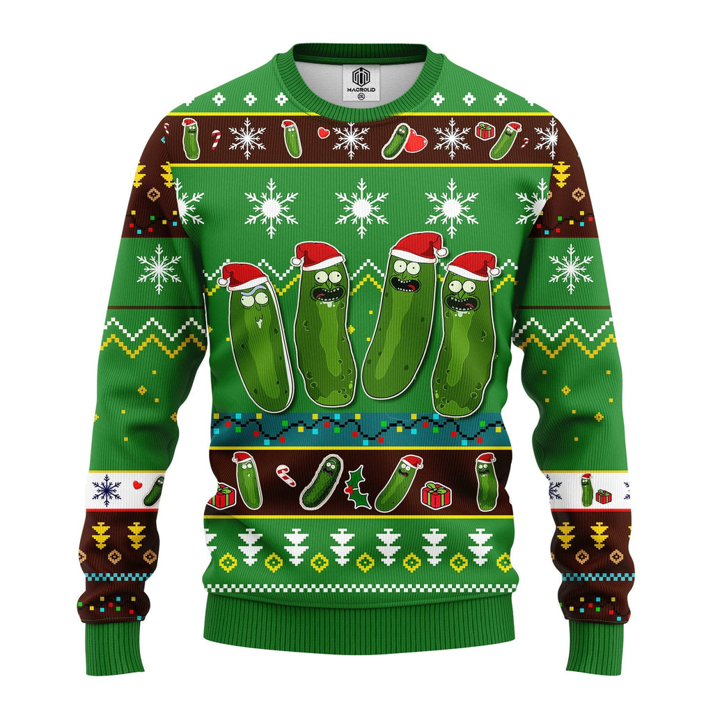 Rick And Morty Christmas Sweater Pickle Rick Christmas Green Ugly Sweater