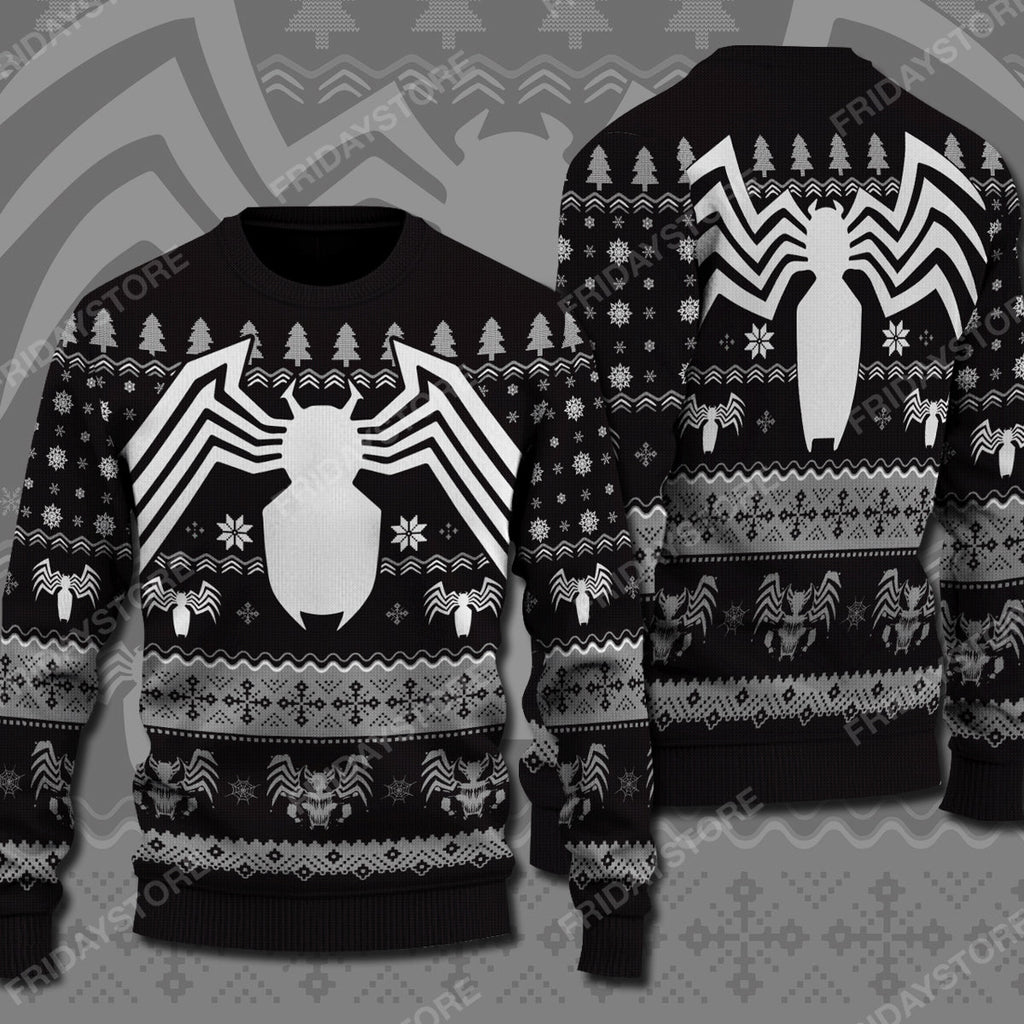  Venom MV Ugly Sweater Venom Super Hero Dark Pattern Christmas Sweater Cool MV Venom Sweater 