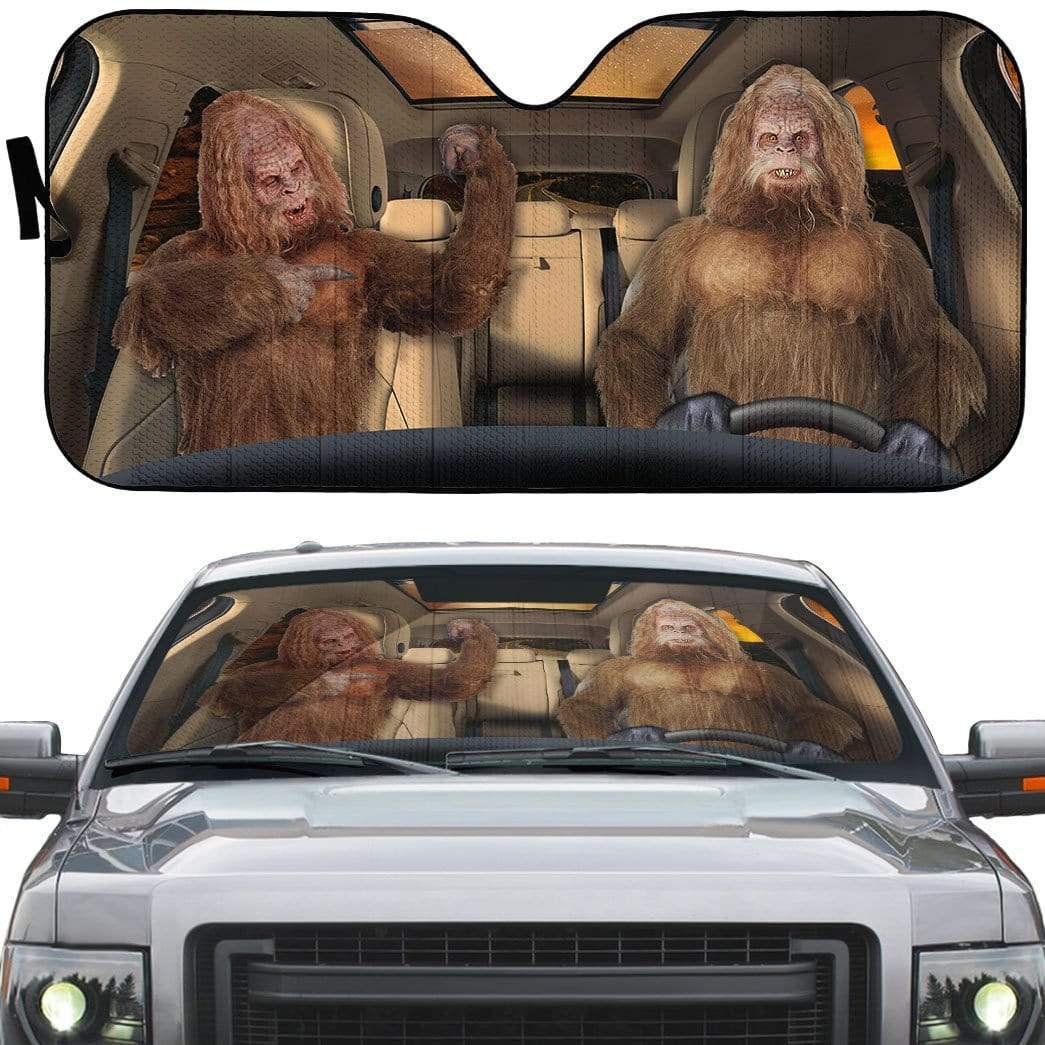 White Bigfoot Pattern Print Car Sun Shade