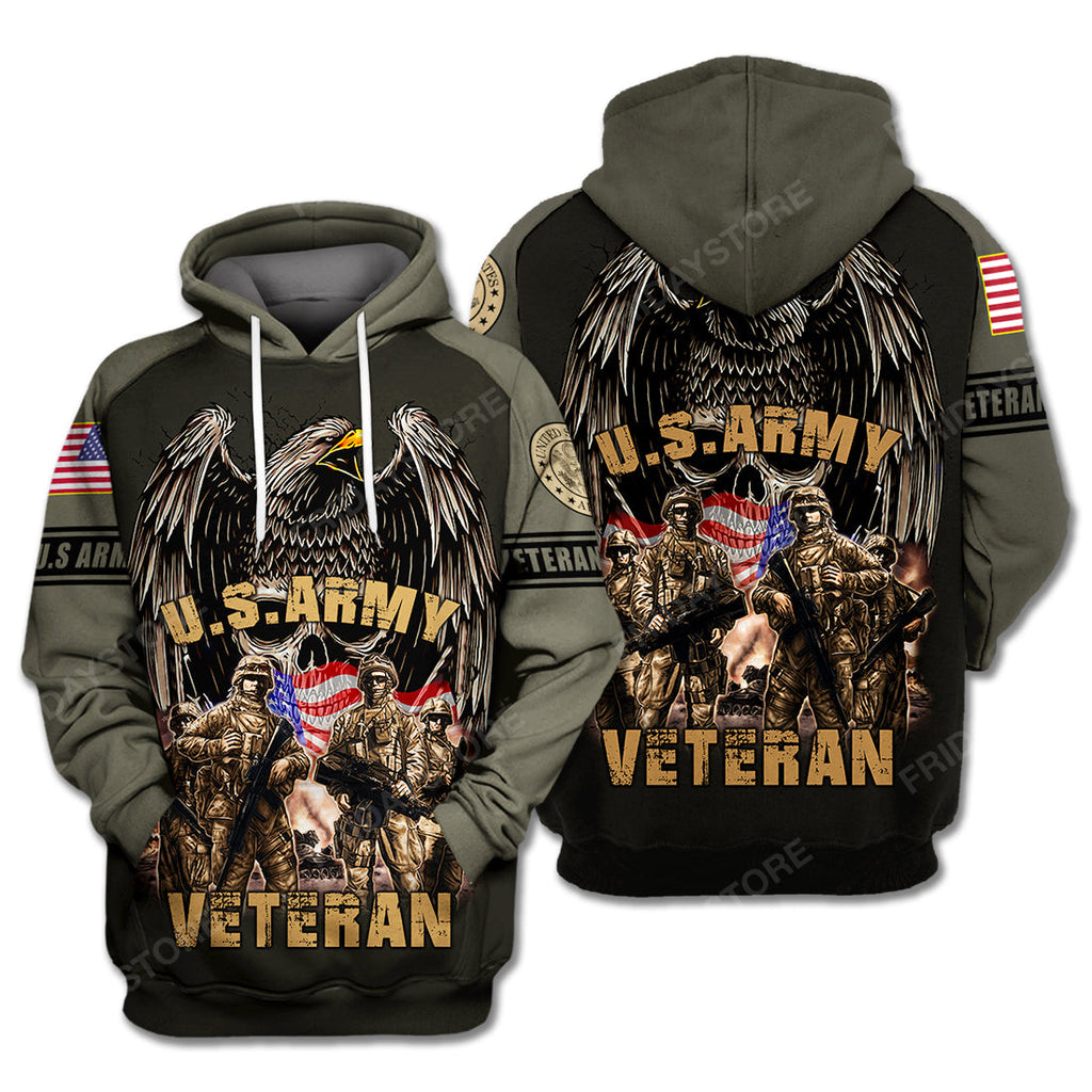 United States Army Veteran Hoodie Black Eagle Soldier Full Size Adult 3D T-shirt Hoodie