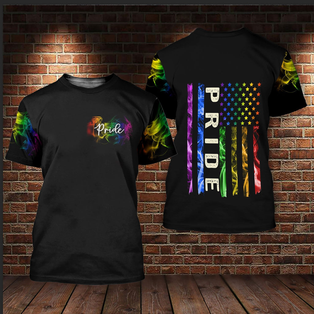  LGBT Shirt LGBT Color American Flag Pride Black T-shirt Hoodie Adult Unisex Full Print