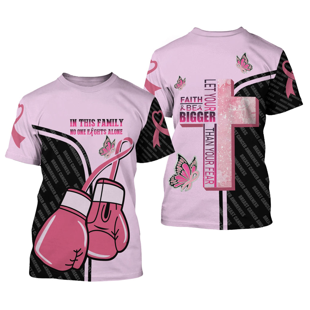 Gifury Breast Cancer T-shirt Let Your Faith Be Bigger Than Your Fear Jesus Cross Black Pink Shirt Breast Cancer Apparel 2022