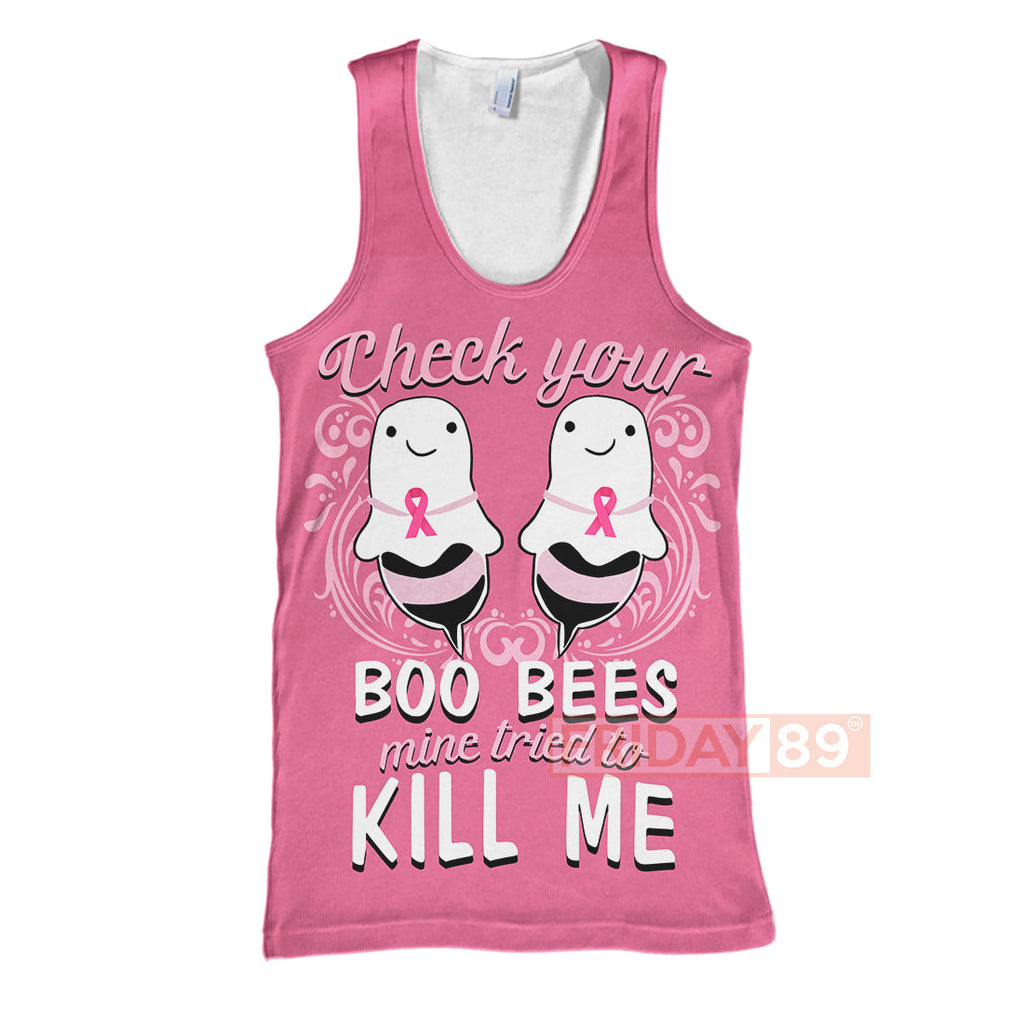 Gifury Breast Cancer T-shirt Check Your Boo Bees Mine Tried To Kill Me T-shirt Breast Cancer Hoodie 2022