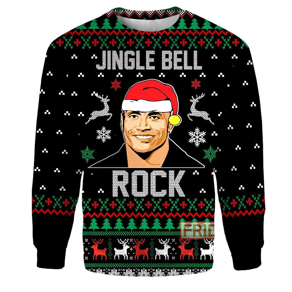  Dwayne Johnson Hoodie Jingle Bell Rock Ugly Christmas Pattern T-shirt Dwayne Johnson Shirt  Sweater Tank 