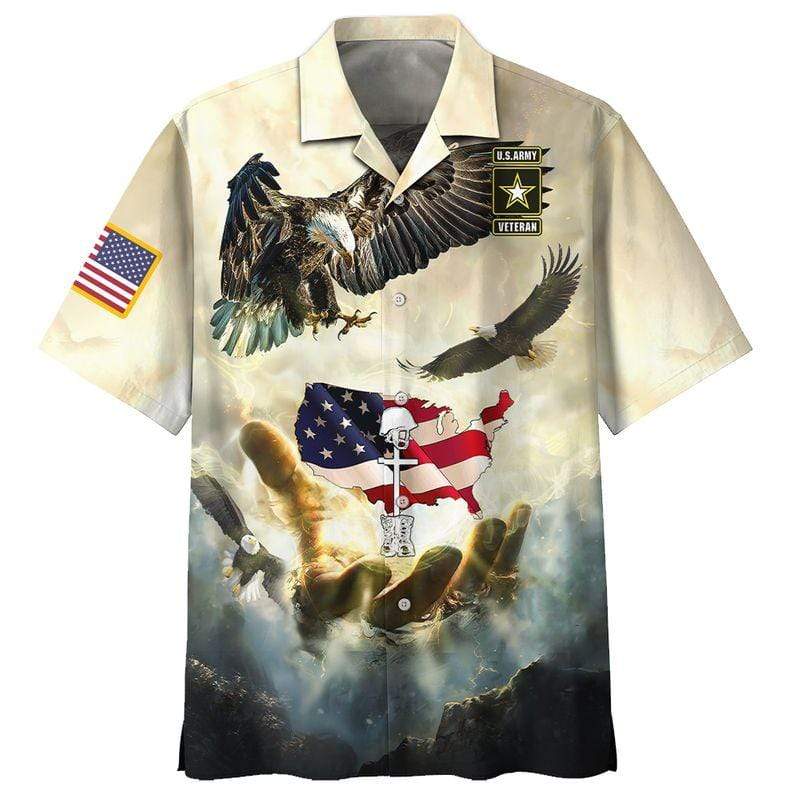 Us Army Veteran Hawaiian Shirt Eagle Fly Memorial Day Aloha Hawaiian Shirts