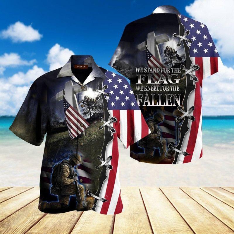Veteran Aloha Shirt Stand For The Flag Kneel For The Fallen Unisex Full Size Adult Hawaiian Shirt
