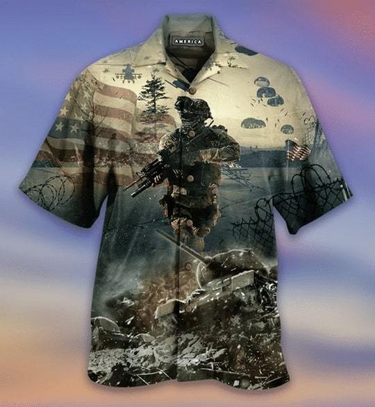 Veteran Day Hawaiian Shirt Soldier Tank Aloha Shirt Full Size Adult