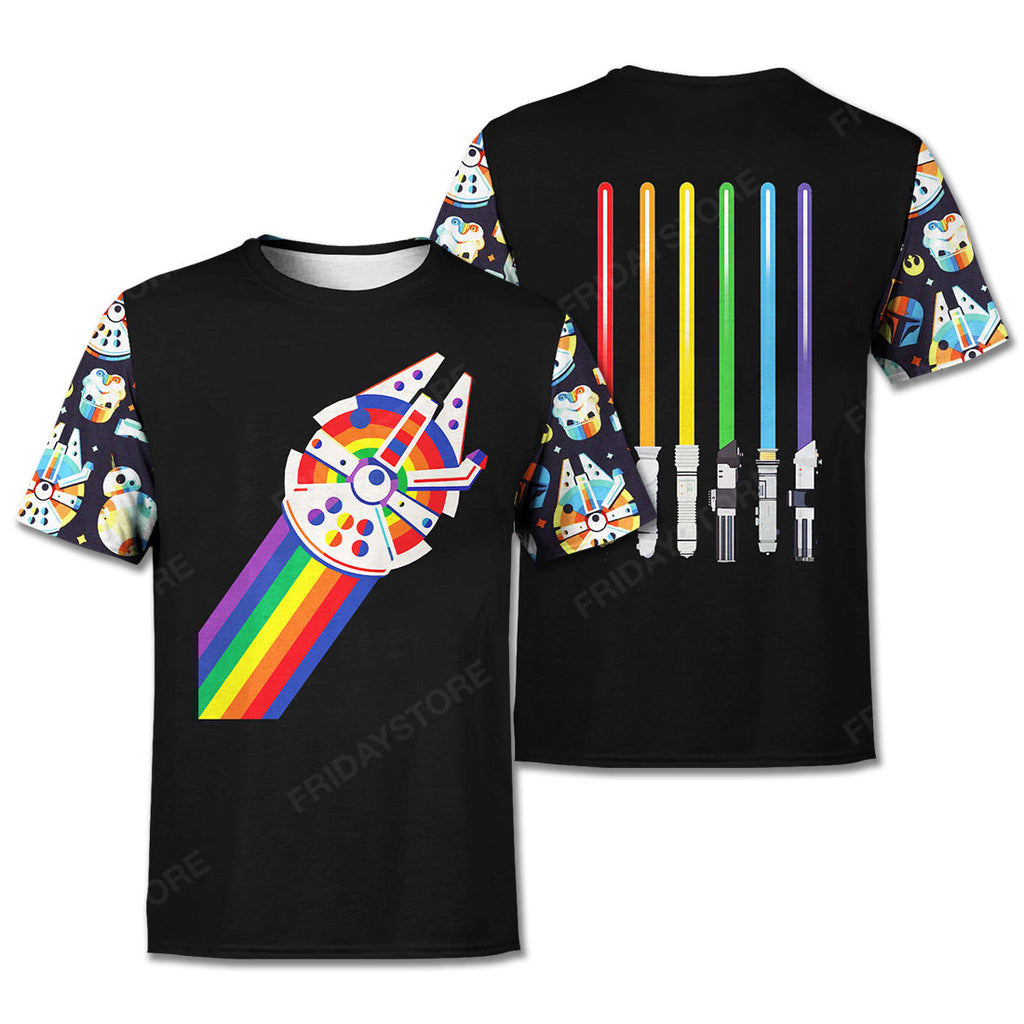  LGBT Star Wars T-shirt LGBT Rainbow Color Star Wars Millennium Falcon Light Swords T-shirt LGBT Hoodie 